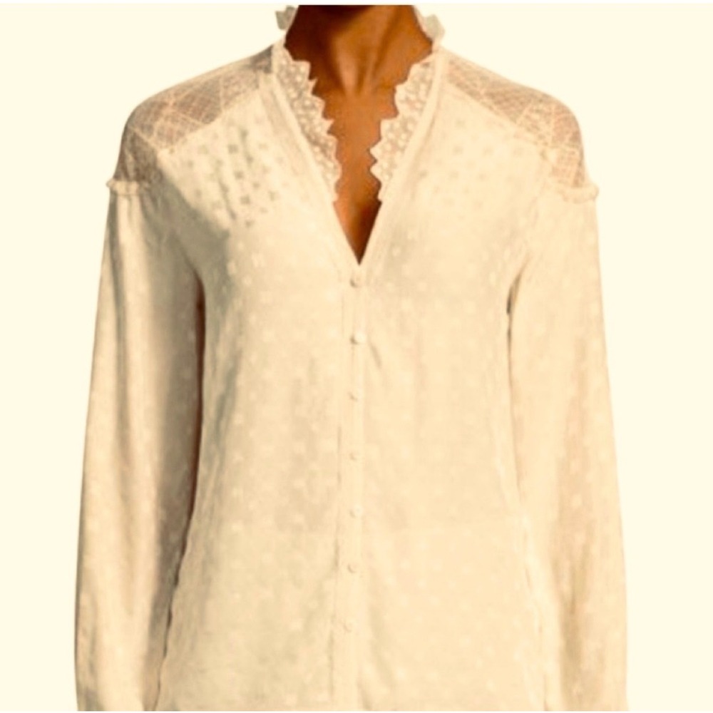 Zadig & Voltaire Taki Jac Deluxe Silk Lace Blouse Cream Size S WECP0505F